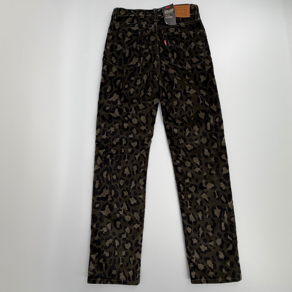 Levi's 724 High Rise Straight Cropped Jeans Women 24 Green Leopard NWT Corduroy - Picture 4 of 13